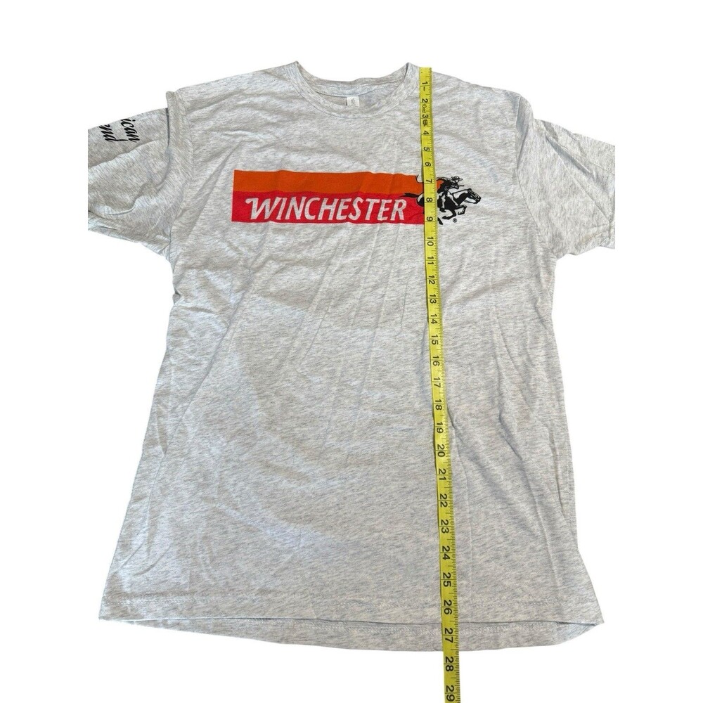 Winchester T Shirt Womens Medium Gray Stripe Logo Vintage Style Graphic Print - Picture 3 of 5